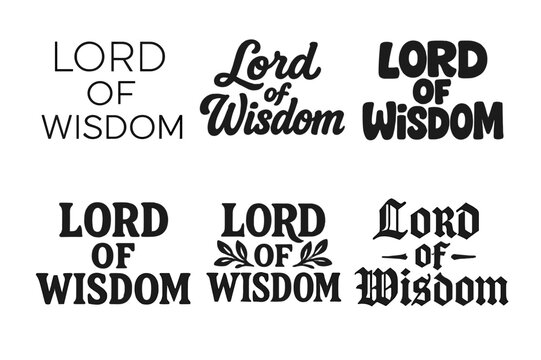 Wisdom Lettering Grid. Lord of Wisdom. Set lettering. harmonious lettering variations of the same emblematic concept (Modern minimal monoline lettering, Bold