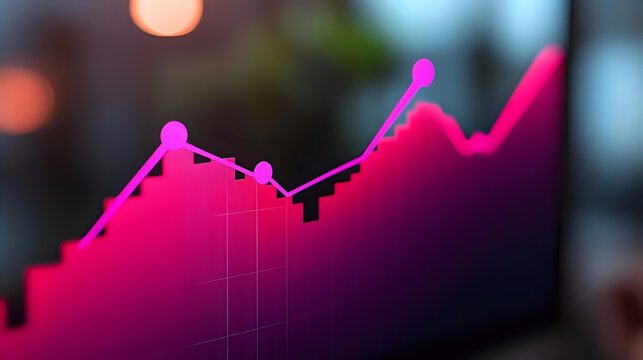 Vibrant pink financial chart showing market growth trend with blurred background, useful for business presentations and economic analysis.