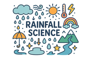 Naklejka premium Rainfall Science Doodle. Rainfall science. Hand-drawn doodle illustration of rainfall science. Cloud,