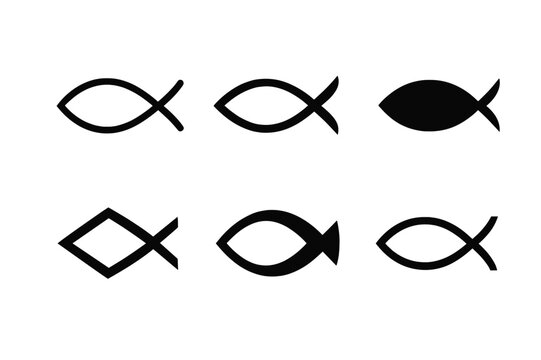 Ichthys Logo Variations. Christian denominations and their beliefs. Set Logo of Ichthys: Christian fish symbol. Icon set. harmonious logo variations of the