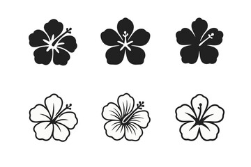 Hibiscus Logo Variations. Flowering plants. Set Logo of Flowering plants: hibiscus flower. Icon set. harmonious logo variations of the same emblematic concept,