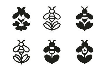 Obraz premium Organic Logo Variations. Organic farming. Set Logo of organic farming: bee and flower eco emblem. Icon set. harmonious logo variations of the same emblematic