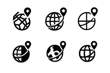 Holiday Travel Logos. Holiday travel and vacation. Set Logo of Holiday travel and vacation: globe with location pin path. Icon set. harmonious logo variations