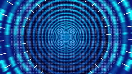 Abstract creative glowing blue stripe tunnel background illustration.
