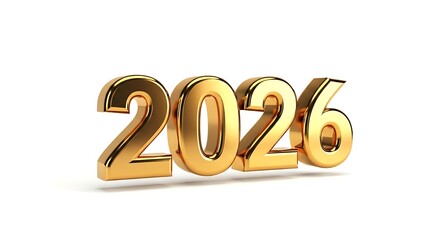 Golden 2026 number isolated on white background for new year celebration