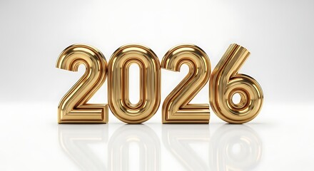 Golden 2026 balloon isolated on white background for new year celebration