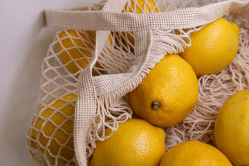 Lemons in Mesh Bag – Clean White Mockup Background for Branding and Packaging Design