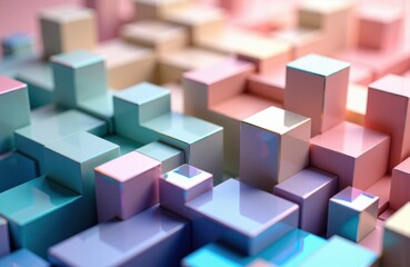 Obraz premium Colorful 3D cubes arranged in a geometric pattern with soft pastel tones and subtle lighting effects