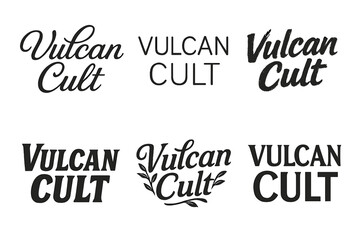 Fototapeta premium Vulcan Typography Grid. Vulcan Cult. Set lettering. harmonious lettering variations of the same emblematic concept, each with different artistic interpretation