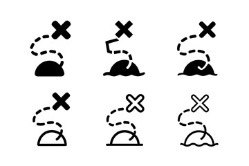 Naklejka premium Smuggler?s Route Logos. Smuggler?s route. Set Logo of Smuggler?s route: dashed line to hidden cove. harmonious logo variations of the same emblematic concept,