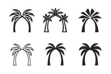 Obraz premium Tropical Event Logos. Tropical palm tree decor for summer events. Set Logo of Tropical palm tree decor for summer events: palm canopy arch entrance. Icon set.