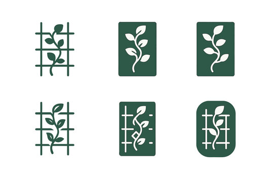 Vertical Gardening Logos. Vertical gardening for small spaces. Set Logo of vertical gardening for small spaces: vine climbing up trellis. Icon set. harmonious