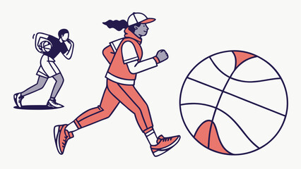 Dynamic vector illustration of basketball players training, perfect for sports campaigns or athletic apparel designs offering a modern and energetic aesthetic