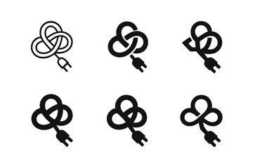 Fototapeta premium Tangled Cord Logos. Tangled Electric Cord. Set Logo of Tangled Electric Cord: snarled plug and loop. harmonious logo variations of the same emblematic concept,