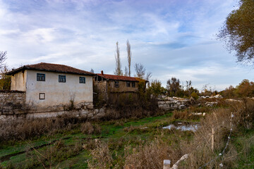 Traditional Old Houses Decaying in a Rural Landscape.