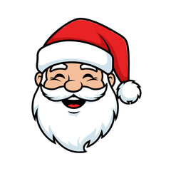 santa claus face smiling with beard and hat, cartoon outline style, clean vector lines, white background, no shading