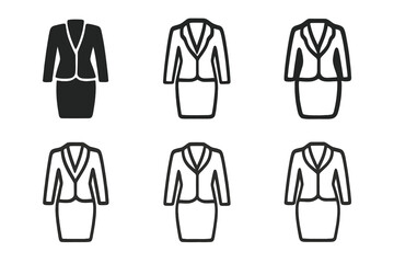 Womenswear Fashion Logos. Womenswear fashion. Icon set. Set Logo of Womenswear fashion: blazer and pencil skirt ensemble. harmonious logo variations of the
