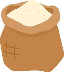 Full burlap sack overflowing with fine white flour, perfect for baking and culinary themes