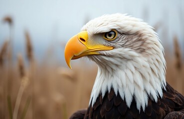 Obraz premium A majestic bald eagle with piercing eyes and a sharp beak in a natural outdoor setting
