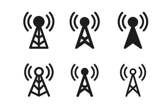 Smart City Logo Variations. smart city technologies. Set Logo of smart city technologies: 5G small cell tower. Icon set. harmonious logo variations of the same