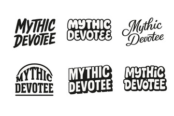 Obraz premium Mythic Lettering Variations. Mythic Devotee. Set lettering. harmonious lettering variations of the same emblematic concept (Grunge textured brush lettering,