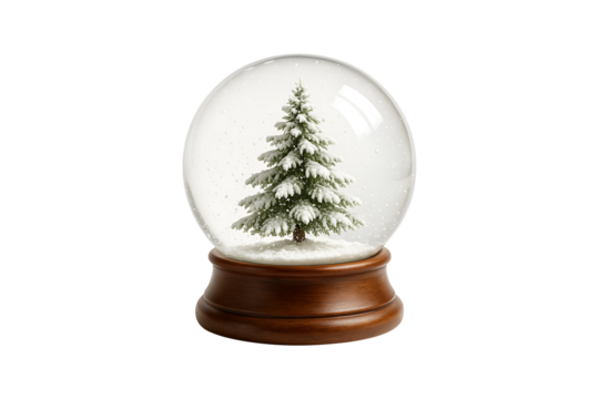 Classic Christmas Tree Snow Globe Isolated on Transparent Background