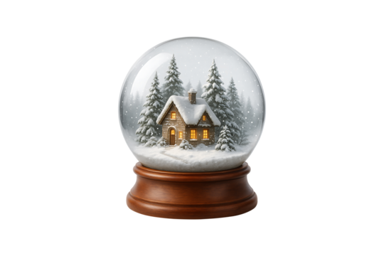 Cozy Cabin Snow Globe Isolated on Transparent Background