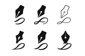 Obraz premium Handwriting Logo Variations. Handwriting practice worksheet. Set Logo of Handwriting practice worksheet: pen nib forming calligraphy strokes. Icon set.