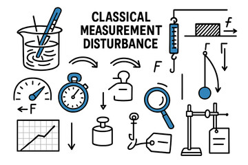 Fototapeta premium Classical Measurement Doodles. Classical measurement disturbance. Hand-drawn doodle illustration classical measurement disturbance [thermometer probe