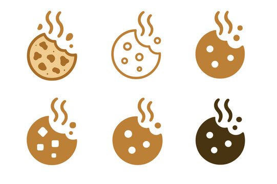 Cookie Logo Variations. Baking fresh cookies and enjoying the smell of them. Set Logo of Baking fresh cookies and enjoying the smell of them: bitten cookie