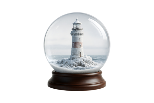 Icy Lighthouse Snow Globe Isolated on Transparent Background
