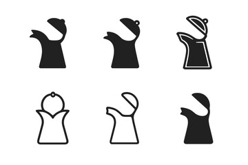 Tea Kettle Logo Set. tea kettle spout. Set Logo of tea kettle spout: hinged dust cover on spout. Icon set. harmonious logo variations of the same emblematic