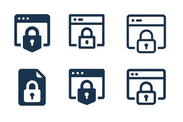 Obraz premium Online Exam Logos. Online exams. Set Logo of Online exams: secure login padlock over exam window. Icon set. harmonious logo variations of the same emblematic