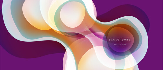 Abstract flowing shapes, vibrant colors blend. Purple background provides contrast, modern design element. Smooth gradients create dynamic visual effect.