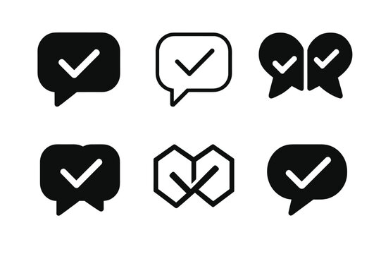 AI Logo Variations. AI realism. Set Logo of AI realism: Turing test chat bubbles with check. Icon set. harmonious logo variations of the same emblematic