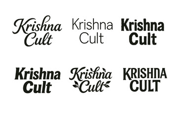 Obraz premium Krishna Lettering Variations. Krishna Cult. Set lettering. harmonious lettering variations of the same emblematic concept, each with different artistic