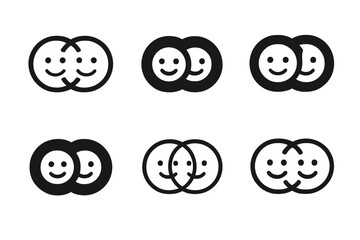 Fototapeta premium Harmonious Logo Variations. Building rapport. Set Logo of Building rapport: smiling faces within interlocking rings. Icon set. harmonious logo variations of
