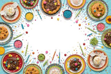 A perfect birthday setup with a delicious cake, candles, and festive snacks, ready for celebration.