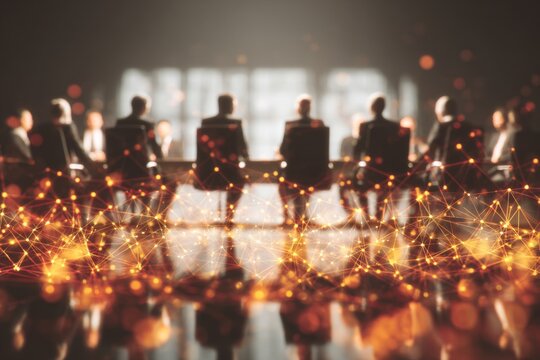 Global collaboration: innovative strategies in a modern meeting room. Smart grid. Diverse team discussing business plans in a modern meeting room. Virtual connectivity. Tech innovation.