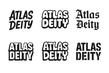 Atlas Emblem Typography. Atlas Deity. Set lettering. harmonious lettering variations of the same emblematic concept, each with different artistic