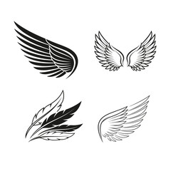 Obraz premium Angel Wings Set Illustration – Black and White Feathered Wing Vector Collection