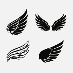 Obraz premium Angel Wings Set Illustration – Black and White Feathered Wing Vector Collection