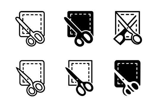 Creative Sewing Logos. Home sewing project. Set Logo of Home sewing project: scissors and fabric pattern. harmonious logo variations of the same emblematic