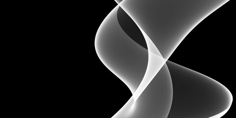 Abstract light gray and white smooth curved lines on black background