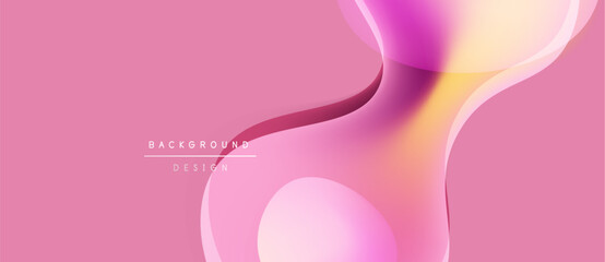 Abstract pink background features flowing shapes, gradients. Modern design elements create dynamic visual texture. Soft colors dominate composition.