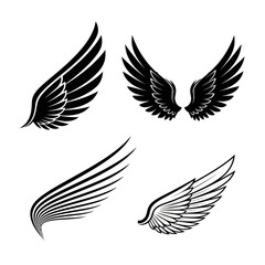 Obraz premium Angel Wings Set Illustration – Black and White Feathered Wing Vector Collection
