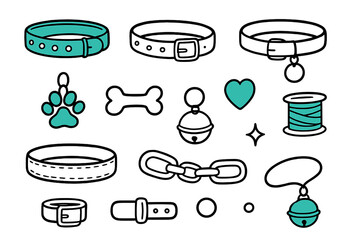 Creative Dog Collar Designs. Dog collar designs. Hand-drawn doodle illustration dog collar designs [leather collar (accented), studded strap (accented),