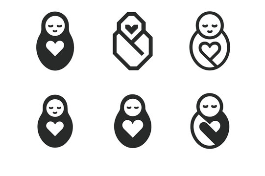 New Parent Logo Variants. new parent anxiety. Set Logo of new parent anxiety: Swaddle wrap with heart. Icon set. harmonious logo variations of the same