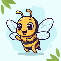 Fototapeta premium Cute Cartoon Bee Illustration – Happy Kawaii Honey Bee Character Vector Icon