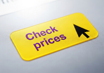 Check prices button on a computer keyboard with mouse pointer icon
